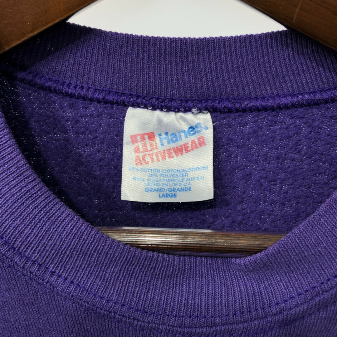 90年代 USA製 Hanes ヘインズ 2FACE ATTITUDE スウェット パープル (メンズ LARGE) 中古 古着 Q3690 メンズのトップス(スウェット)の商品写真