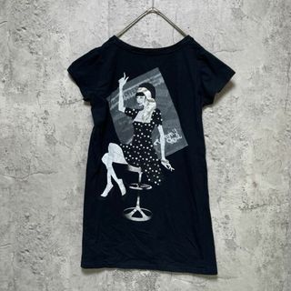 トミーガール(tommy girl)のトミーガール（S）ロングカットソー Tシャツ ビッグプリント フレンチ袖 黒(カットソー(半袖/袖なし))