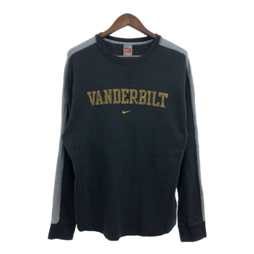 NIKE(ナイキ)の2000年代～ NIKE ナイキ VANDERBILT サーマル 長袖Ｔシャツ プリントロゴ アームライン ブラック (メンズ XL) 中古 古着 Q3707 メンズのトップス(Tシャツ/カットソー(七分/長袖))の商品写真