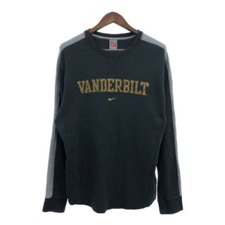 ナイキ(NIKE)の2000年代～ NIKE ナイキ VANDERBILT サーマル 長袖Ｔシャツ プリントロゴ アームライン ブラック (メンズ XL) 中古 古着 Q3707(Tシャツ/カットソー(七分/長袖))