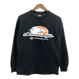 ハーレーダビッドソン(Harley Davidson)のHARLEY DAVIDSON ハーレーダビッドソン 鷲 アニマルプリント 長袖Ｔシャツ キャラクター ブラック (メンズ M相当) 中古 古着 Q3719(Tシャツ/カットソー(七分/長袖))