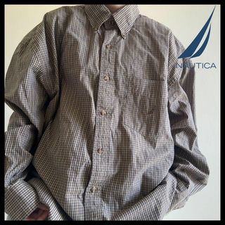 ノーティカ(NAUTICA)のノーティカ チェック シャツ 長袖 ボタンダウン オーバーサイズ 刺繍ロゴ 古着(シャツ)