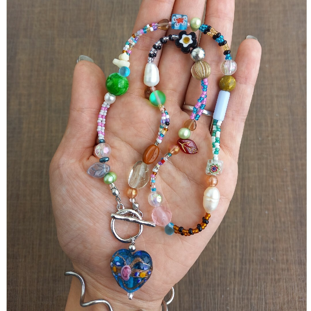 hand made beads necklace random beads💙 ハンドメイドのアクセサリー(ネックレス)の商品写真