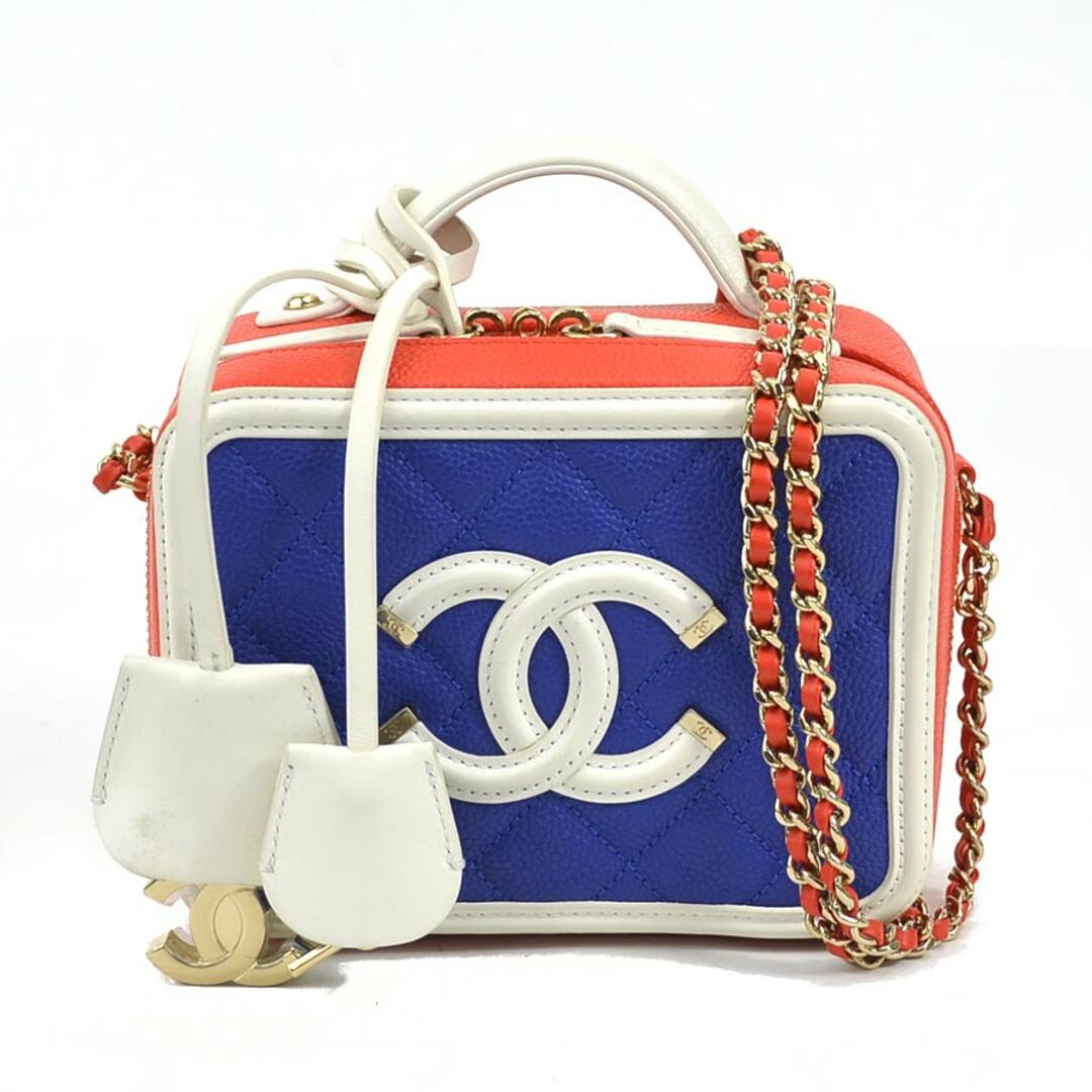 CHANEL(シャネル)のシャネル CHANEL 斜め掛けショルダーバッグ CCフィグリー キャビアスキンレザー ブルー×ホワイト×オレンジ レディース A93342 送料無料【中古】 a0102 レディースのバッグ(ショルダーバッグ)の商品写真