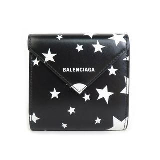 バレンシアガ(Balenciaga)のバレンシアガ BALENCIAGA 三つ折り財布 レザー ブラック×ホワイト ユニセックス 送料無料【中古】 a0107(財布)