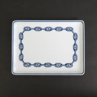 エルメス(Hermes)のエルメス HERMES 食器 皿 シェーヌダンクル/陶器 ホワイト×ブルー ユニセックス 送料無料【中古】 a0133(食器)