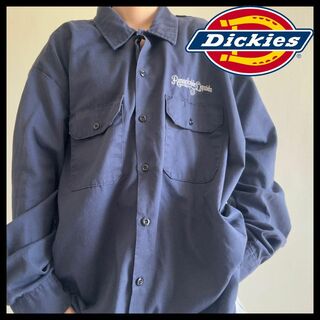 ディッキーズ(Dickies)のDickies ワーク シャツ 長袖 刺繍 企業ロゴ オーバーサイズ ネイビー(シャツ)