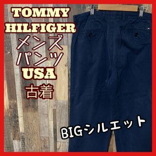 トミーヒルフィガー(TOMMY HILFIGER)のトミーヒルフィガー ロゴ ネイビー XL 36 チノ パンツ USA古着 90s(チノパン)