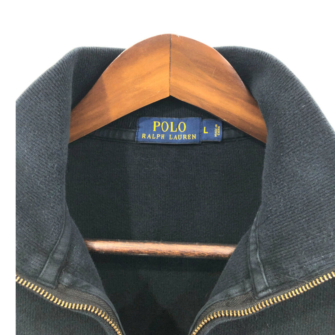 POLO RALPH LAUREN(ポロラルフローレン)の2000年代～ Polo by Ralph Lauren ポロ ラルフローレン ハーフジップ スウェット ワンポイントロゴ ブラック (メンズ Ｌ) 中古 古着 Q3737 メンズのトップス(スウェット)の商品写真