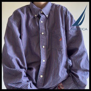 ノーティカ(NAUTICA)のノーティカ ストライプ シャツ 長袖 刺繍ロゴ ボタンダウン オーバーサイズ(シャツ)