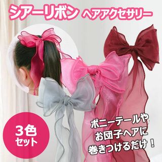 【特価】リボン シアー クリップ ヘアアレンジセット 3色セット③(その他)