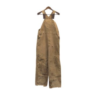 カーハート(carhartt)の80年代 USA製 Carhartt カーハート ダブルニー オーバーオール ワーク ダック地 ベージュ (メンズ XL相当) 中古 古着 Q3764(サロペット/オーバーオール)