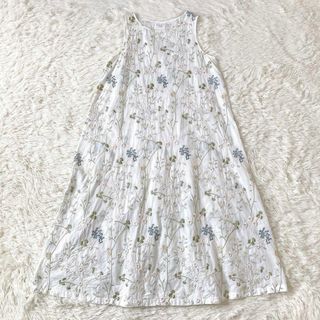 ユニ(yuni)のyuni　多色刺繍　草花柄　ロング ワンピース　白　F　コットン100%(ロングワンピース/マキシワンピース)