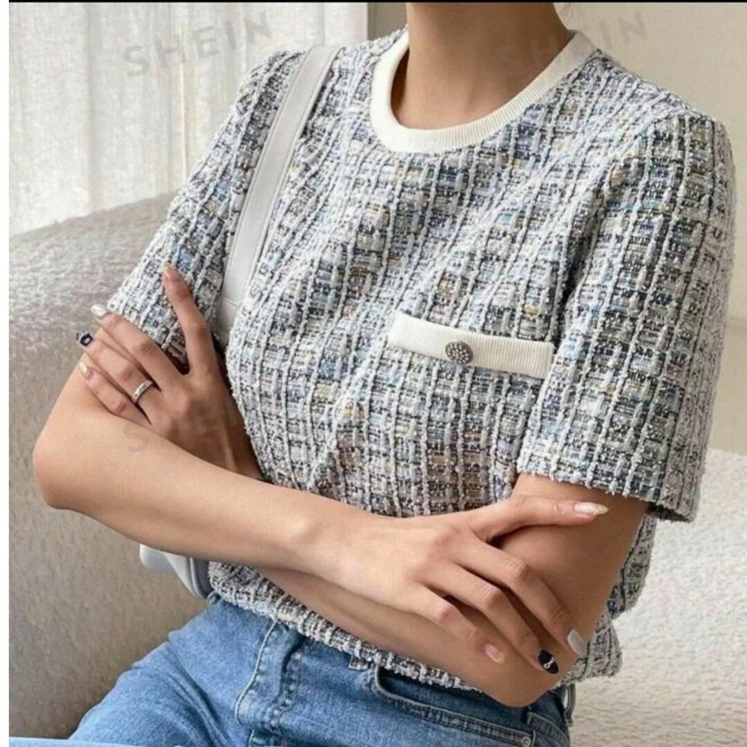 SHEIN(シーイン)のSHEIN ツイード マルチカラー 半袖 Tシャツ メンズのトップス(Tシャツ/カットソー(半袖/袖なし))の商品写真