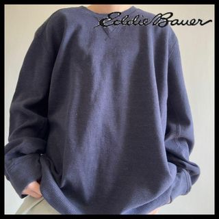 エディーバウアー(Eddie Bauer)のエディーバウアー スウェット トレーナー 前V オーバーサイズ 紺 2XL 古着(Tシャツ/カットソー(七分/長袖))