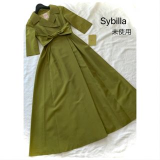 Sybilla - 未使用 シビラ 抹茶色グリーン リボンタックフレア七分袖ロングワンピースM