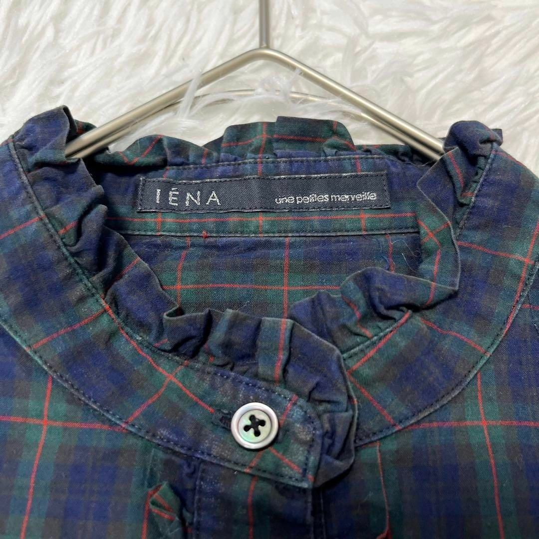 IENA(イエナ)のIENA イエナ コットンスタンドカラーフリルチェック柄シャツブラウス レディースのトップス(シャツ/ブラウス(長袖/七分))の商品写真