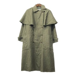 80年代 フランス製 Aquascutum アクアスキュータム 変形トレンチコート チェック カーキ (レディース L相当) 中古 古着 Q3803(ロングコート)