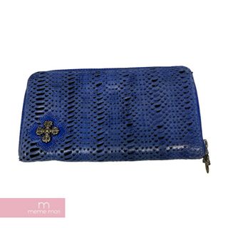 クロムハーツ(Chrome Hearts)のCHROME HEARTS Blue Cemetery Patch Wallet クロムハーツ ブルーセメタリーパッチウォレット 長財布 レザーパッチ ダガージップ 編み込み加工風 レザー ブルー【240418】【中古-B】【me04】(折り財布)