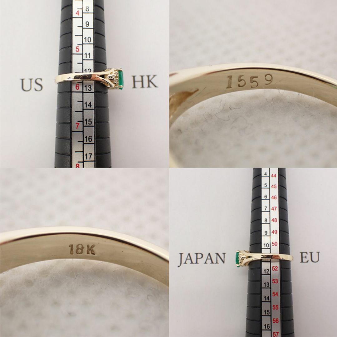 18K エメラルド/ダイヤモンド リング 11号[g258-63］ レディースのアクセサリー(リング(指輪))の商品写真
