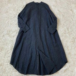 パドカレ　長袖　ロング　シャツワンピース　綿麻　ドット　黒　36