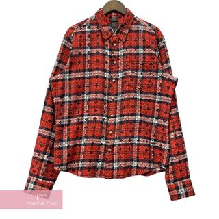 クロムハーツ(Chrome Hearts)のCHROME HEARTS Loose Ends Check Shirt クロムハーツ ルーズエンドチェックシャツ ネルシャツ クロスボールスナップボタン レザーパッチ Yノット レッド×ネイビー サイズL【240418】【新古品】【me04】(シャツ)