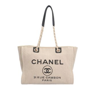 シャネル(CHANEL)のシャネル ドーヴィルMM トートバッグ キャンバス A67001 ベージュ レディース CHANEL  中古(トートバッグ)