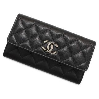 シャネル(CHANEL)のシャネル 長財布 マトラッセ フラップ ココマーク ラインストーン キャビアスキン AP3339 財布 黒(財布)