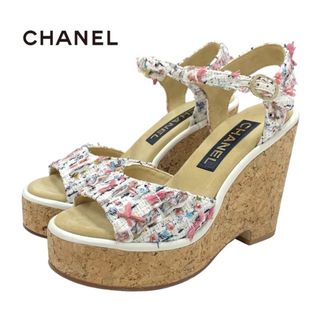 シャネル(CHANEL)のシャネル CHANEL サンダル 靴 シューズ ツイード コルク マルチカラー 未使用 ココマーク(サンダル)
