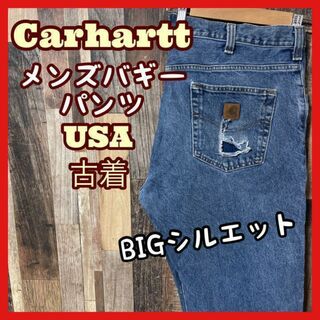 carhartt - カーハート メンズ デニム ロゴ 青 2XL 40 バギー パンツ USA古着