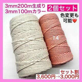 【割引き】マクラメ カラー ロープ 糸 紐 編み 3mm 2個 タペストリー E(生地/糸)