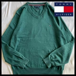 トミー ヒルフィガー ニット 緑 オーバーサイズ 刺繍ロゴ 春 秋 USA古着(ニット/セーター)