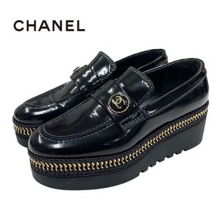 CHANEL - シャネル CHANEL ローファー 革靴 靴 シューズ レザー ブラック 黒 ココマーク ジップ 厚底