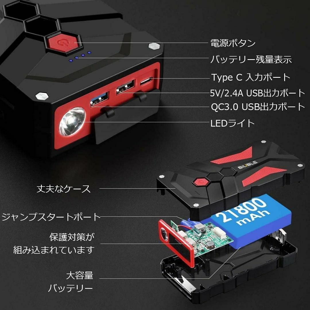 ジャンプスターター 21800mAh大容量 12V モバイルバッテリー機能 自動車/バイクの自動車(洗車・リペア用品)の商品写真