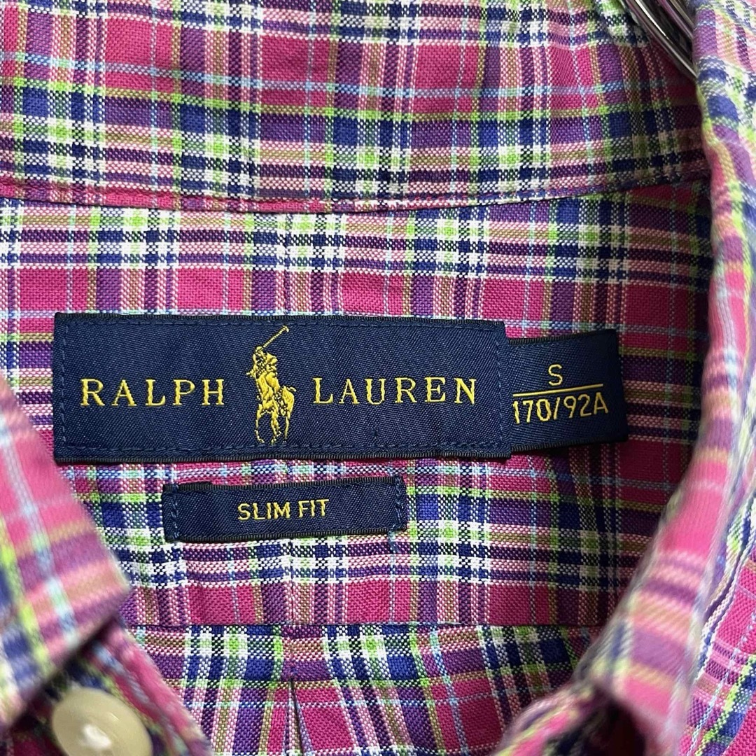 Ralph Lauren(ラルフローレン)の正規品 ラルフローレン ボタンダウンシャツ ピンク系チェック柄 紺ポニー刺繍 メンズのトップス(シャツ)の商品写真