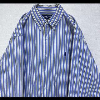 Ralph Lauren - ラルフローレン BDシャツ 長袖 ブルー イエローストライプ ポニー刺繍  XL