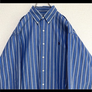 ラルフローレン(Ralph Lauren)のラルフローレン BDシャツ 長袖 ブルー ストライプ 紺ポニー刺繍 ゆるだぼ(シャツ)