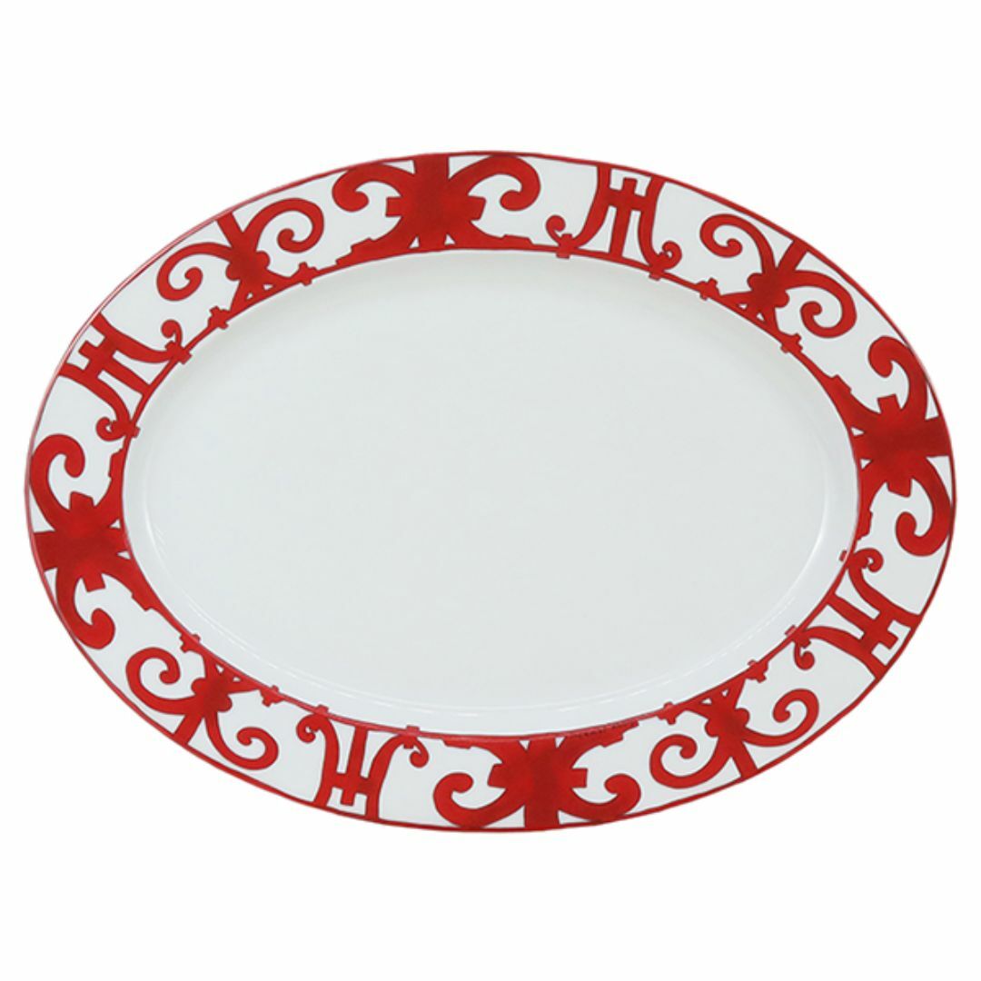 Hermes(エルメス)のエルメス オーバルプレート ガダルキヴィール Balcon Du Guadalquivir Oval Plate 食器 大皿 レッド ホワイト 新品 11027p インテリア/住まい/日用品のキッチン/食器(食器)の商品写真