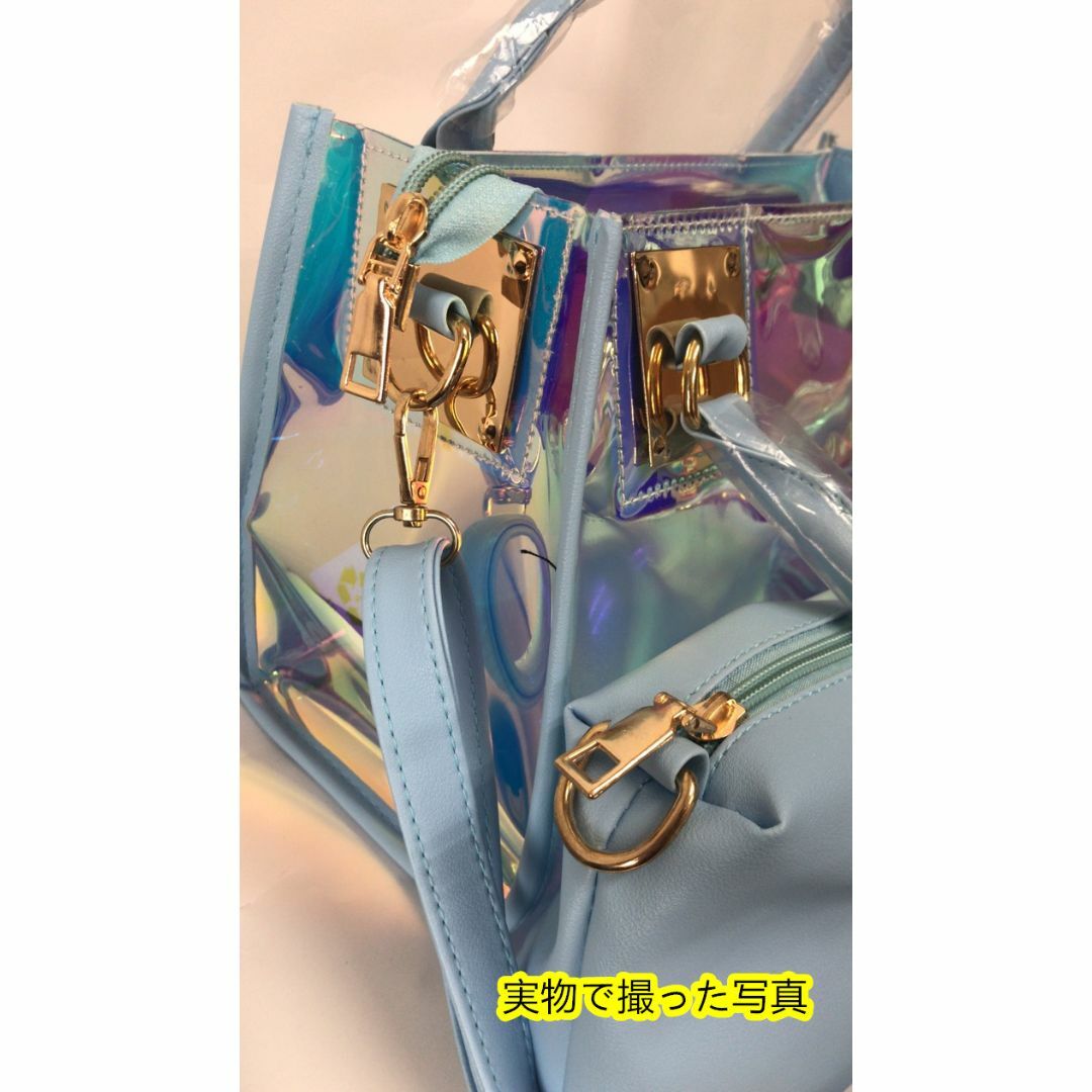 水色クリアバッグ ポーチ付き鞄トートバッグ レディース ショルダーバッグ　新品  レディースのバッグ(トートバッグ)の商品写真