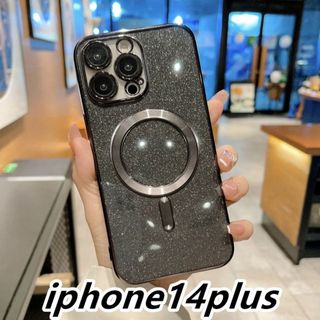 iphone14plusケース 　無線　磁気 ワイヤレス充電 ブラックc(iPhoneケース)