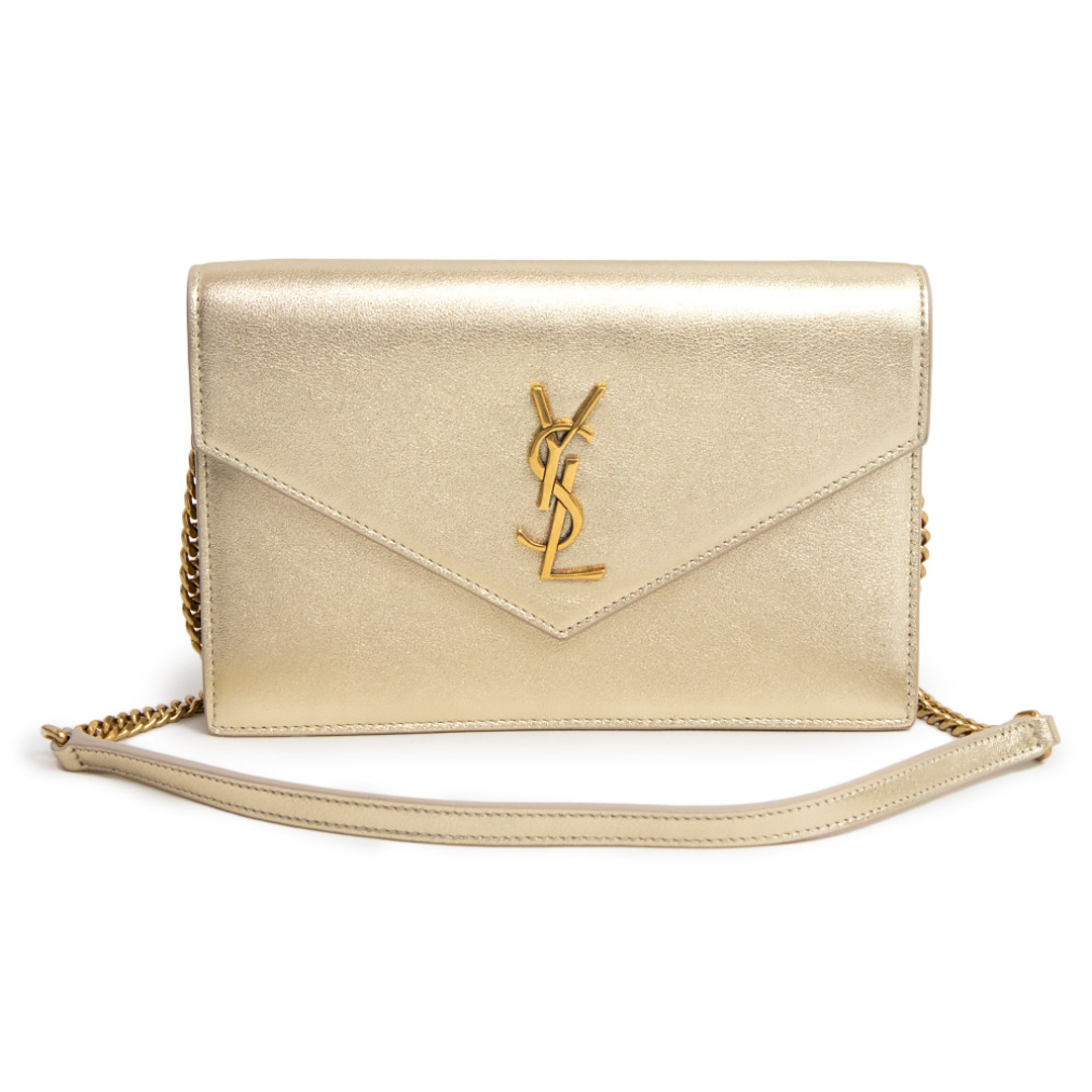 SAINT LAURENT - イヴ サンローラン ENVELOPE チェーンウォレット ショルダーバッグ クラッチ カーフスキン レザー ペールゴールド 金 アンティークゴールド金具 402031 YVES SAINT LAURENT（新品・未使用品）