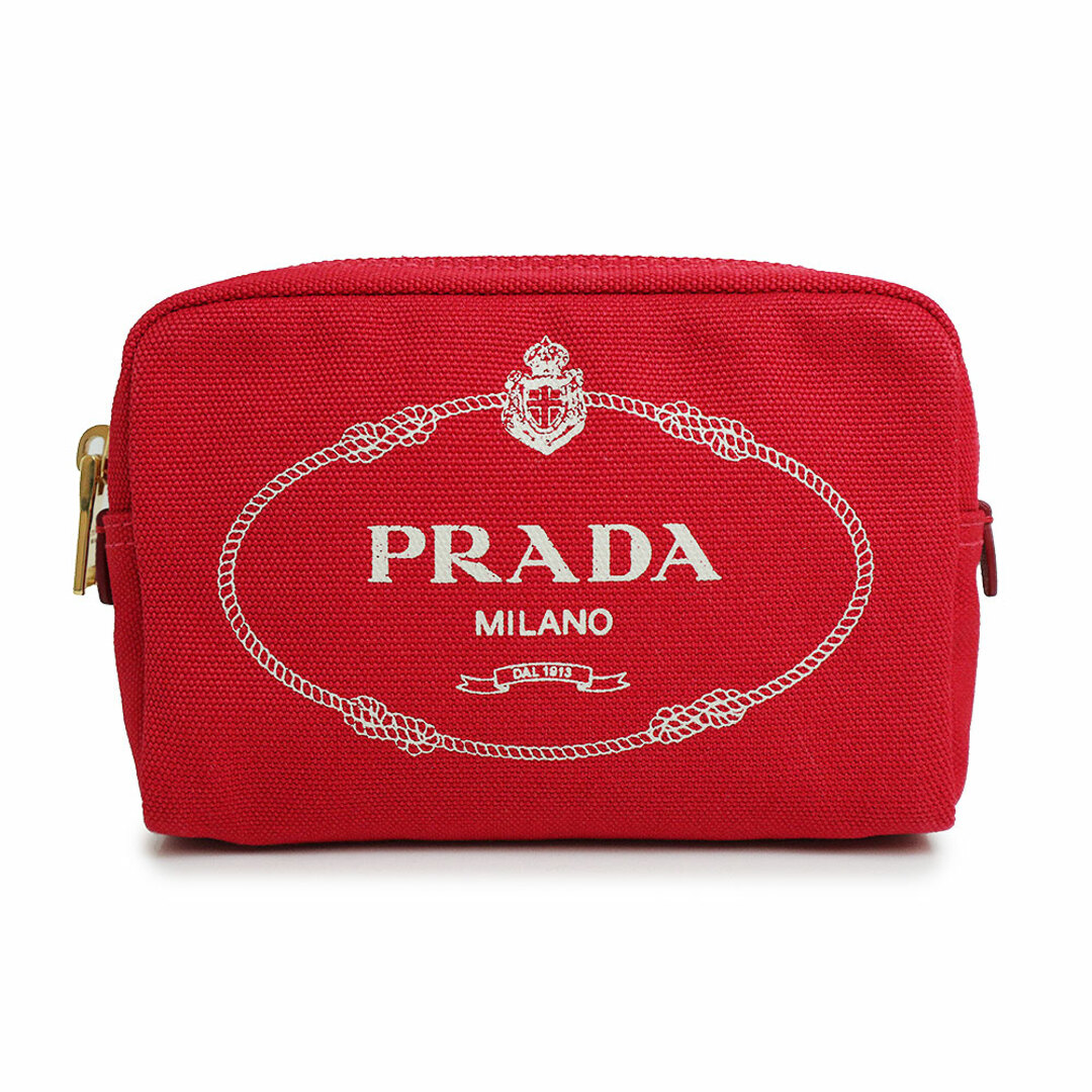 PRADA(プラダ)のプラダ カナパ ロゴ 化粧 コスメ ポーチ コットンキャンバス ロッソ レッド 赤 ゴールド金具 1NA021 PRADA（新品・未使用品） レディースのファッション小物(ポーチ)の商品写真