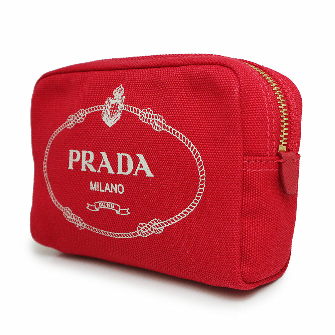 PRADA(プラダ)のプラダ カナパ ロゴ 化粧 コスメ ポーチ コットンキャンバス ロッソ レッド 赤 ゴールド金具 1NA021 PRADA（新品・未使用品） レディースのファッション小物(ポーチ)の商品写真