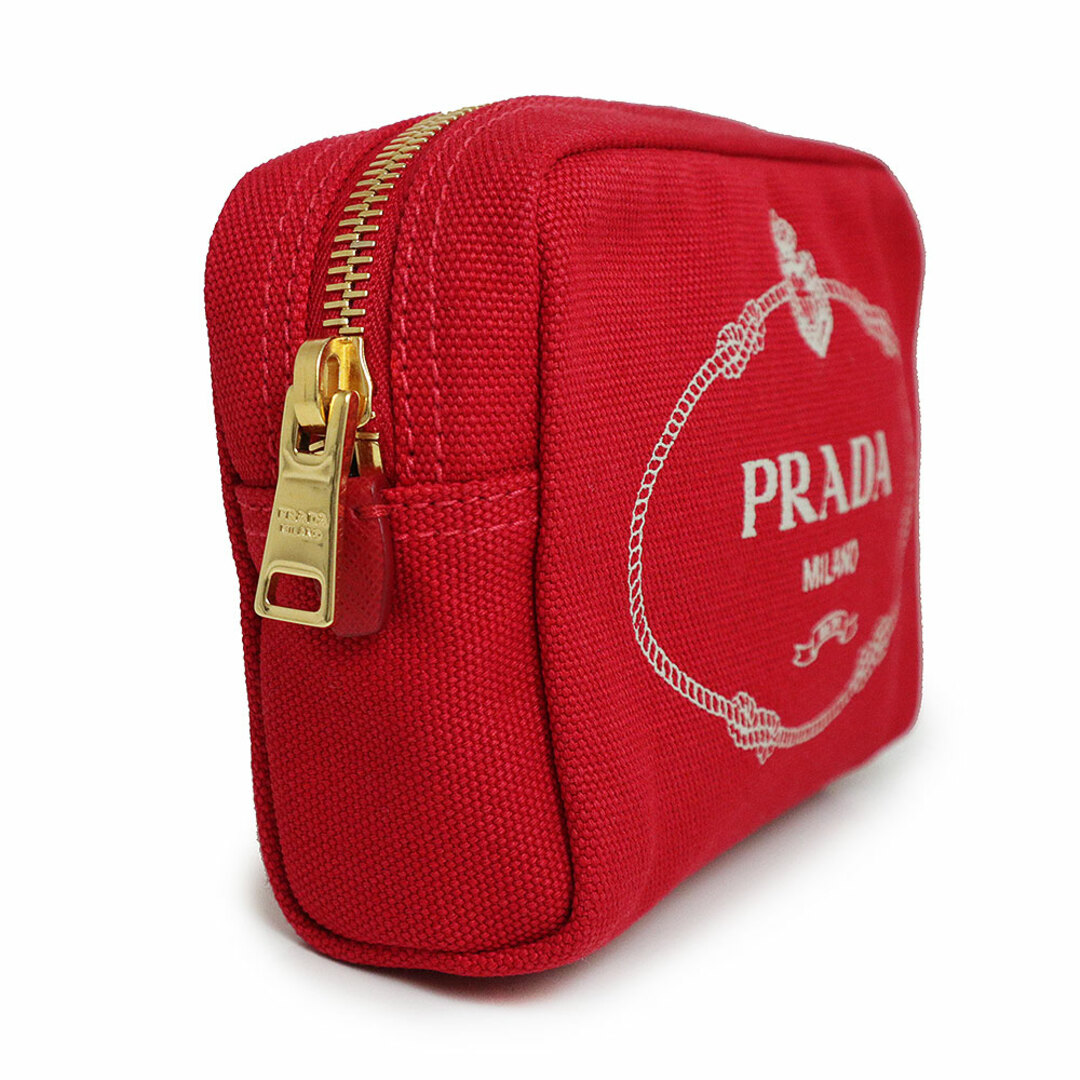 PRADA(プラダ)のプラダ カナパ ロゴ 化粧 コスメ ポーチ コットンキャンバス ロッソ レッド 赤 ゴールド金具 1NA021 PRADA（新品・未使用品） レディースのファッション小物(ポーチ)の商品写真