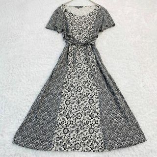 ローラアシュレイ(LAURA ASHLEY)のローラアシュレイ ロング リボン Aライン 大きいサイズ 半袖 花 リネン(ロングワンピース/マキシワンピース)