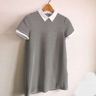 ザラ(ZARA)のZARA♡襟付きミニワンピース♡ボーダーS♡シンプルコーデ♡春～秋までOK♡ザラ(ミニワンピース)