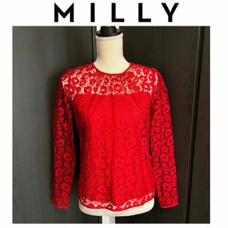 Milly - 定価4.8万　MILLY レッドレース　リップ　カットソー