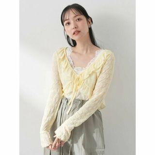 アースミュージックアンドエコロジー(earth music & ecology)の【イエロー】フリルレースカーディガン レディース/春夏/24SS(カーディガン)