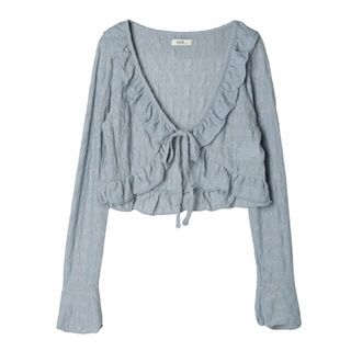 アースミュージックアンドエコロジー(earth music & ecology)の【ブルー】フリルレースカーディガン レディース/春夏/24SS(カーディガン)