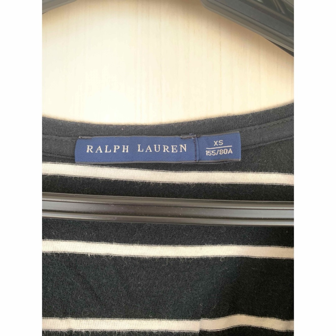 Ralph Lauren(ラルフローレン)のラルフローレン　長袖 Vネックカットソー ロンT/XS/ブラック黒ボーダー レディースのトップス(Tシャツ(長袖/七分))の商品写真